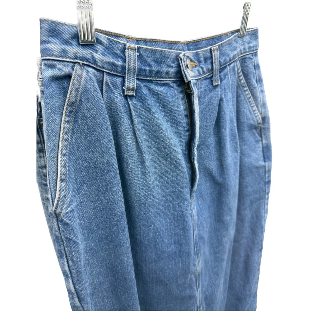 Vintage Denim Midi Skirt Pleated Front with Pockets Sz 10 - Picture 3 of 5